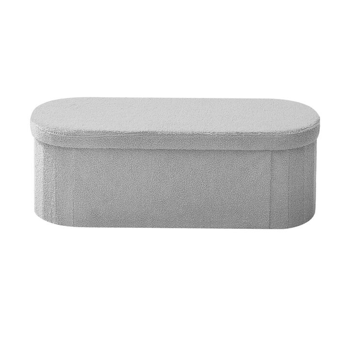 Teddy Fleece Storage Ottoman Bench with Folding Design for Bedroom Entryway
