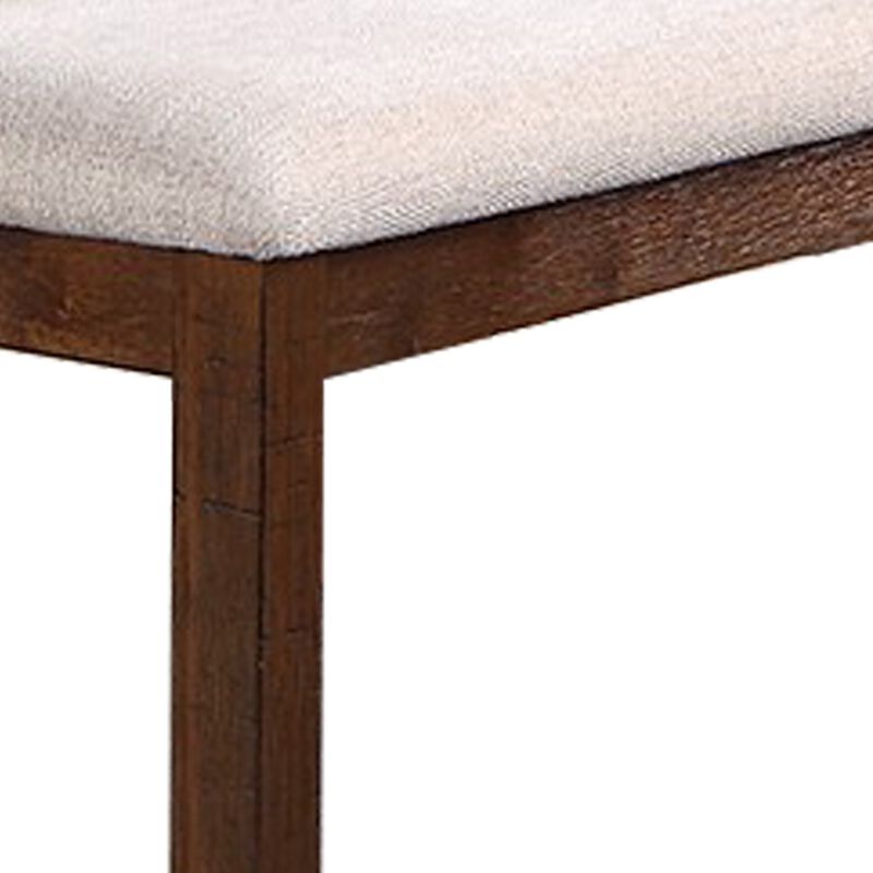 48 Inch Classic Fabric Upholstered Dining Bench, Pine Wood, Ivory and Brown-Benzara