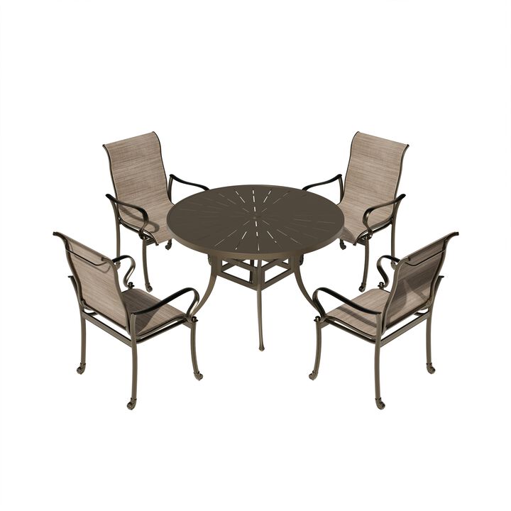Mondawe 5 Pieces Outdoor Patio Dining Set with 48"W Round Dining Table & 4 Armchairs