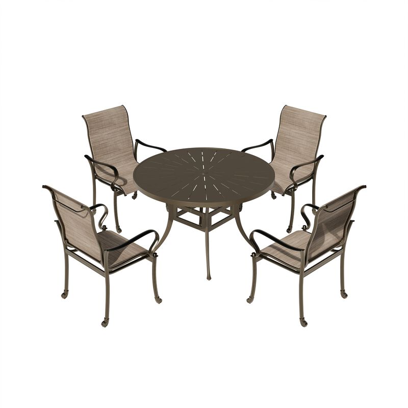 Mondawe 5 Pieces Outdoor Patio Dining Set with 48"W Round Dining Table & 4 Armchairs