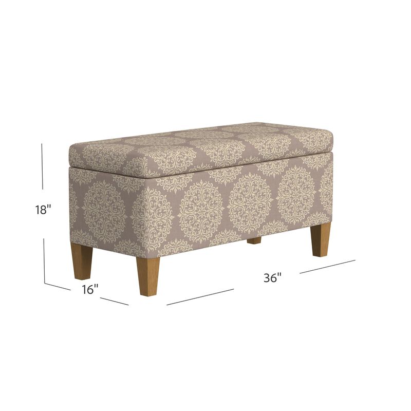 Ben Storage Bench Ottoman, Light Brown Medallion Design, 36 Inch