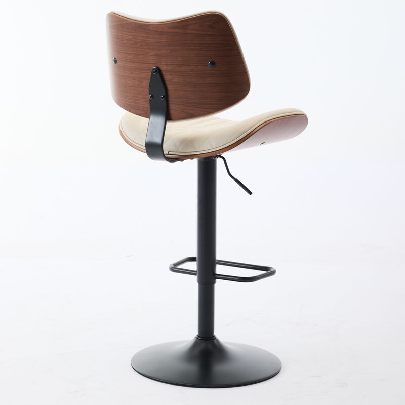 Streamdale Walnut Bentwood Bar Stool with Faux Leather Seat and Ergonomic Back image number 5