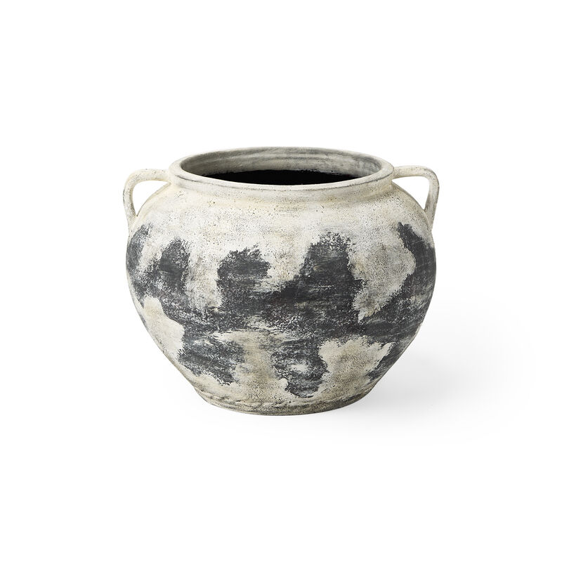 HomeRoots 15" Black And White Ombre Ceramic Amphora Floor Vase image number 0