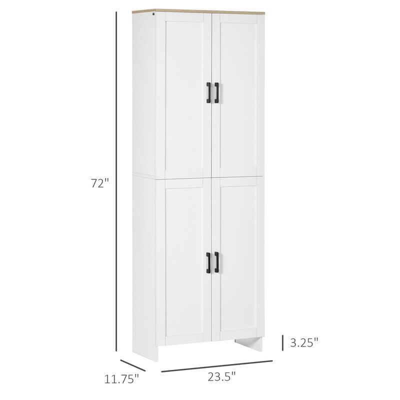 Kitchen Pantry, 72" Tall Storage Cabinet with 4 Doors and Adjustable Shelves, Freestanding Kitchen Cabinet with Doors and Shelves, White