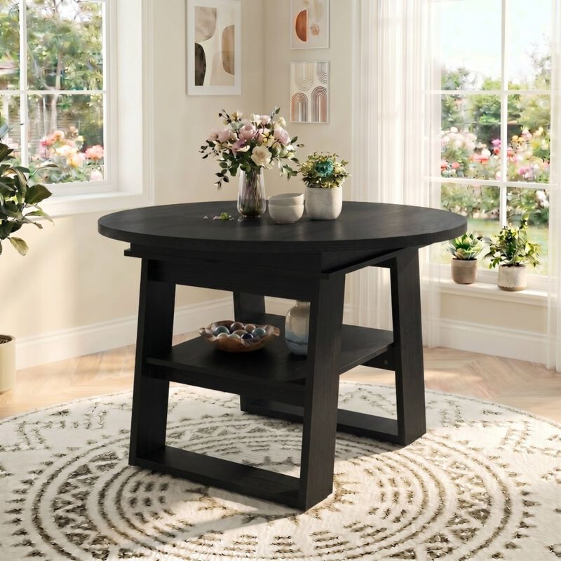 Kibwex H‑Shaped Base Extendable Round Dining Table image number 2