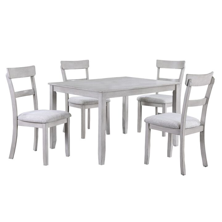 Charlotte 5 Piece Dining Table and Chairs Set, Wood, Farmhouse, White - Benzara