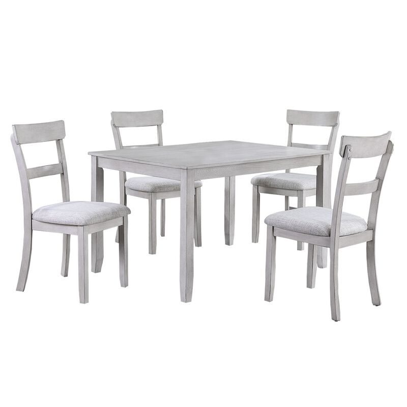 Charlotte 5 Piece Dining Table and Chairs Set, Wood, Farmhouse, White - Benzara