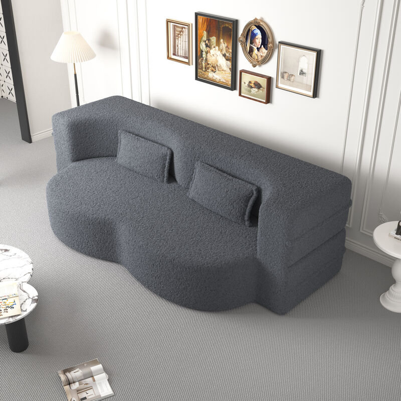 GOODSILO Comfortable Convertible Sleeper Floor Sofa with Plush Teddy Fabric and Foam Filling image number 8