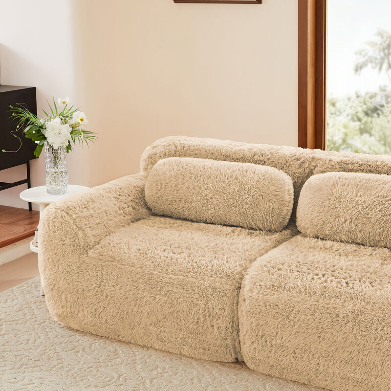 Monimp Soft Fluffy Plush Fabric Loveseats image number 8
