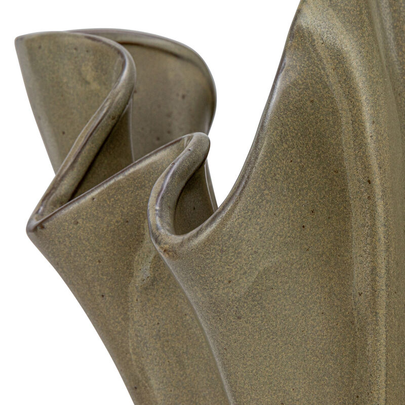 Stoneware Ruffled Vase with Reactive Glaze, Sage image number 2