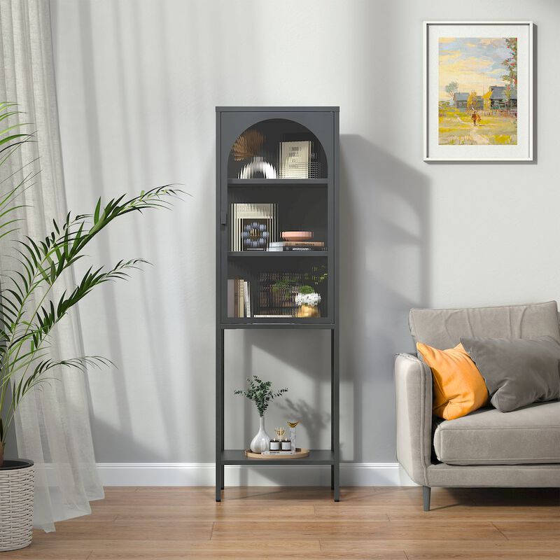 Glamour Home Benoît 62.99-inch Black One Door Storage Cabinet with Fluted Clear Door