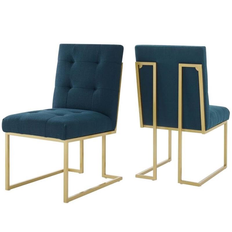 Modway Privy Stainless Steel Upholstered Fabric Dining Accent Chair Set of 2, Gold Azure image number 0