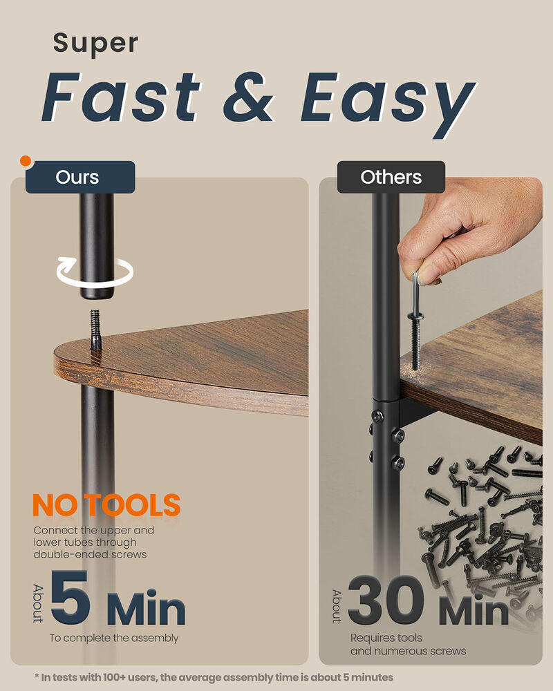 Superfast Toolless Assembly Corner Shelf Stand 3-Tier Rustic Brown