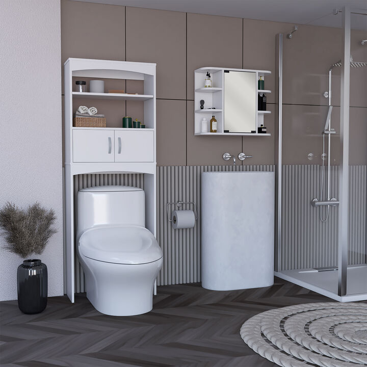 DEPOT E-SHOP Hampton 2 Piece Bathroom Set, Valetta Over The Toilet Cabinet + Savona Mirrored Medicine Cabinet , White