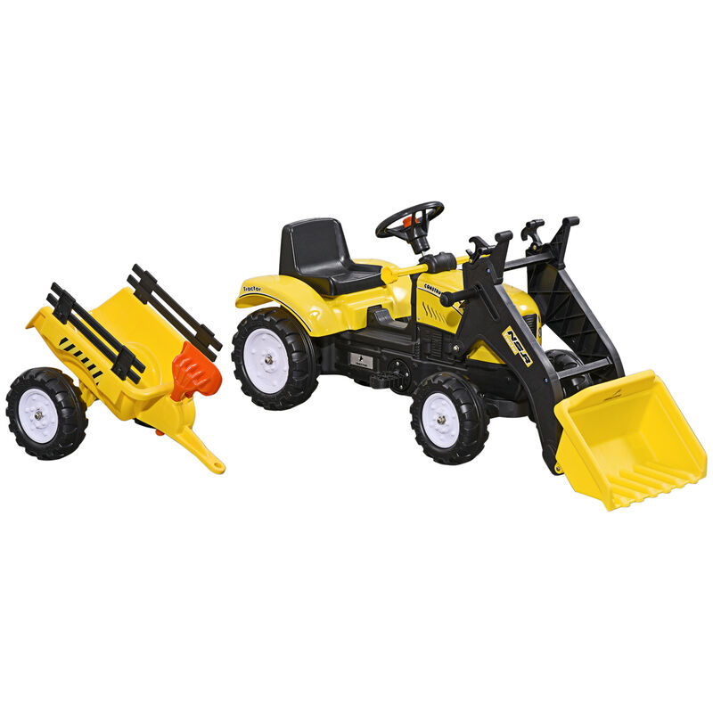BreeBe Ride-On Kids Bulldozer/Excavator Toy with Real Working Dirt Bucket, Easy Pedal Controls, 6 Wheels, & Cargo Trailer image number 0