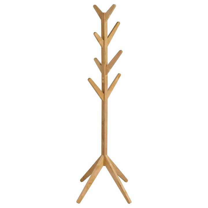 Margo Coat Rack, 8 Hooks, Tree Inspired Design, Oak Brown Solid wood - Benzara