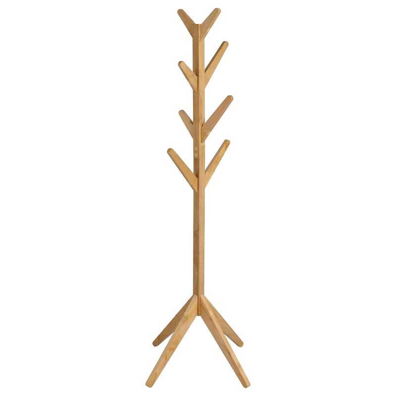 Margo Coat Rack, 8 Hooks, Tree Inspired Design, Oak Brown Solid wood - Benzara