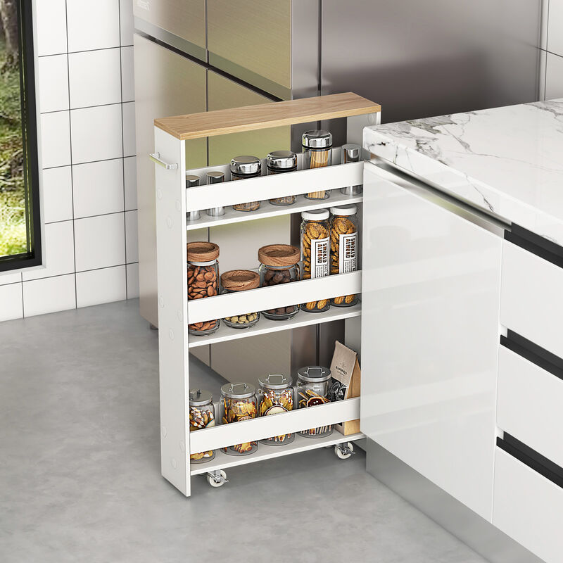 Multi-Purpose Narrow Rolling Cart with Open Shelves for Kitchen & Living Areas