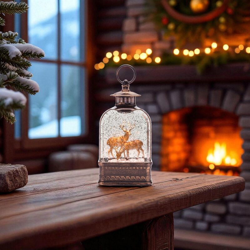 Romantic Deer Couple Snow Globe with LED Lights – Winter Wildlife Scene for Holiday Home Décor