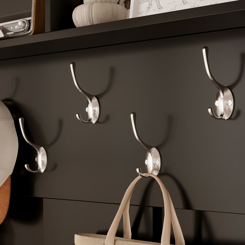 68.5 in. Black Wood 3-in-1 Hall Tree Coat Rack Storage Bench with 7-Metal Double Hooks and Shelves