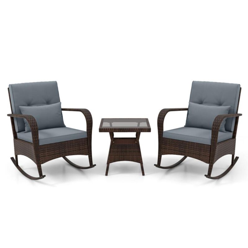 3 Piece Outdoor Rocking Set with Tempered Glass Coffee Table for Backyard Poolside image number 0