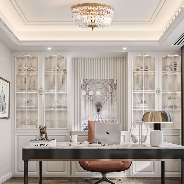 Flavia Brushed Brass 3-light Crystal Basket Flush Mount Chandelier