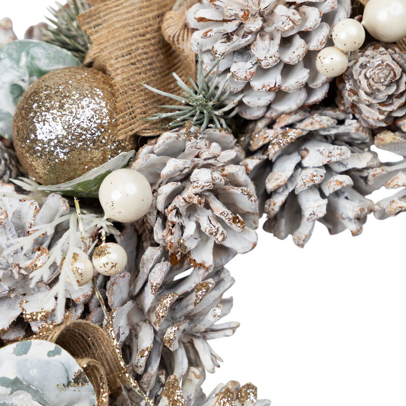 Green Pine and Burlap Bows Artificial Glitter Christmas Wreath  13.75-Inch  Unlit image number 3