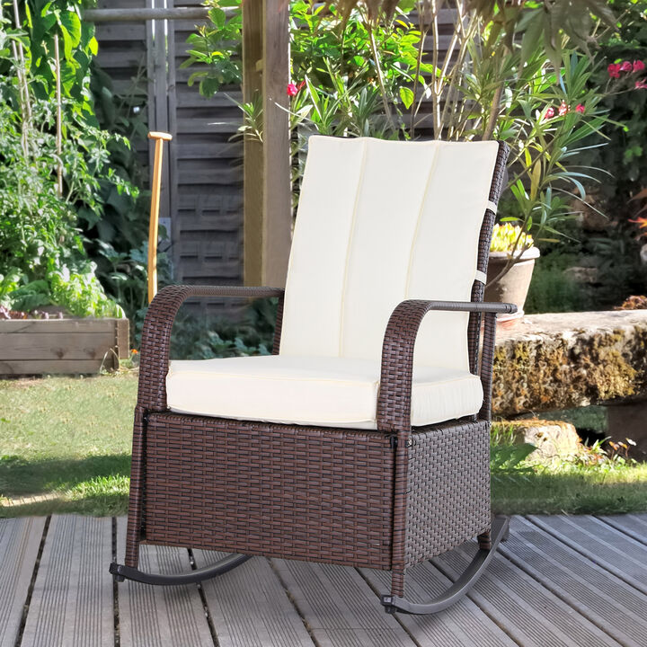 Hivvago Patio Wicker Rocking Chair with 135&deg; Reclining Backrest