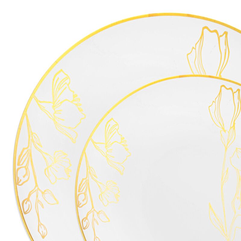 White with Gold Antique Floral Round Plastic Dinnerware Value Set (40 Sets) image number 9
