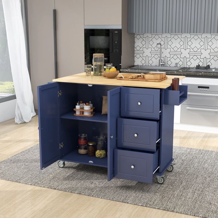 Rolling Mobile Kitchen Island with Drop Leaf  Solid Wood Top, Locking Wheels & Storage Cabinet