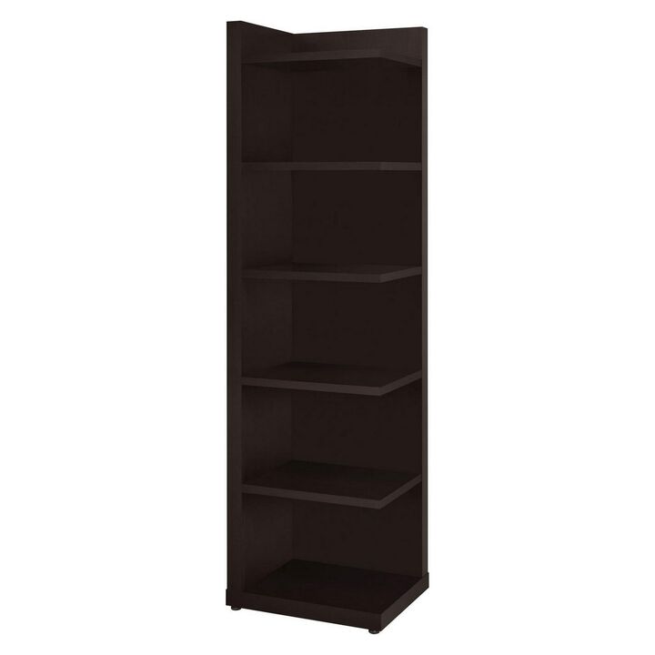Radiant Brown Wooden Corner Bookcase-Benzara