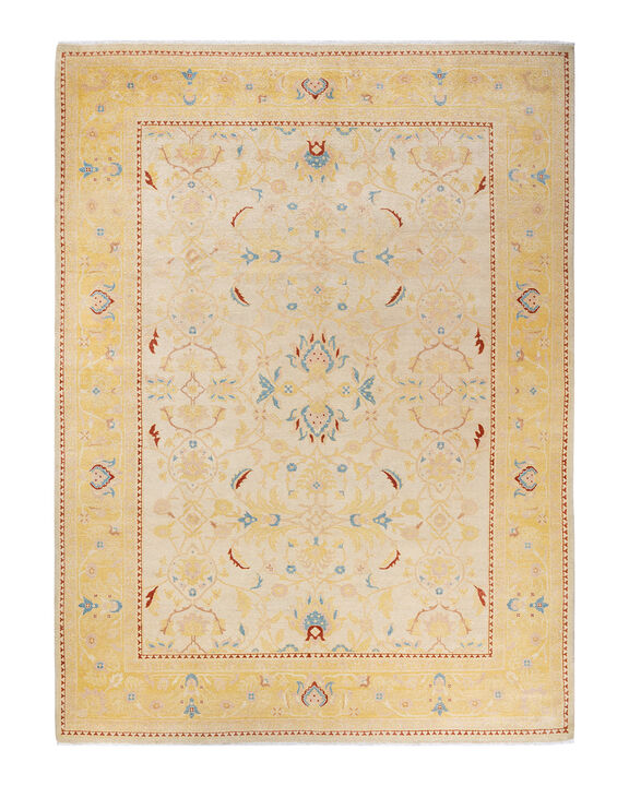 Eclectic, One-of-a-Kind Hand-Knotted Area Rug  - Ivory,  9' 3" x 12' 5"