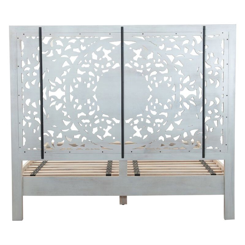 World Interiors Haveli King Bed in Carved Heirloom White image number 2