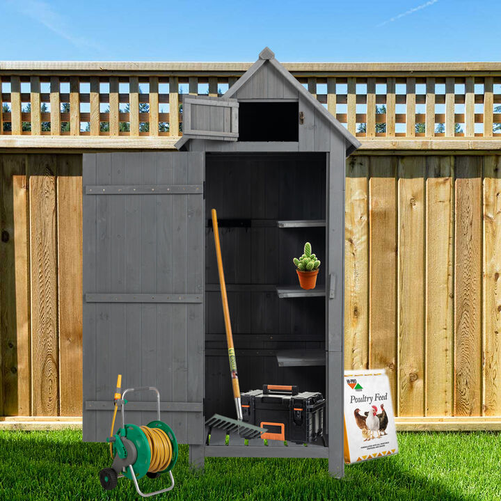 30.3"X 21.3"X 70.5"H Outdoor Storage Cabinet Tool Shed Wooden Garden Shed Gray