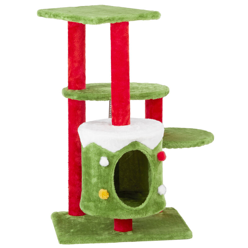 Christmas-Themed Cat Tower with Cozy Cat Condo Festive Playhouse for Cats