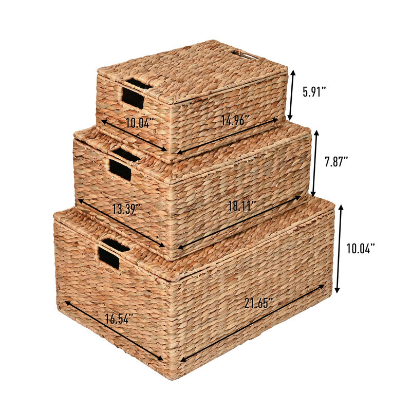Brooks Classic Farmhouse Woven Hyacinth Rectangular Storage Baskets with Lids and Handles
