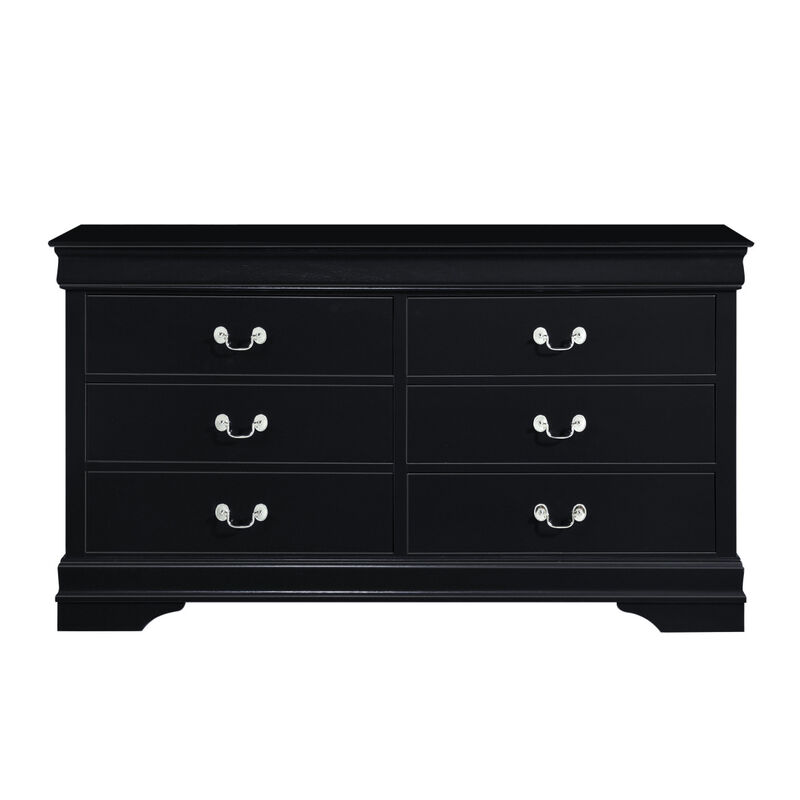 Traditional Design Black Finish Dresser of 6x Drawers 1pc Classic Louis Philippe Style Bedroom Furniture