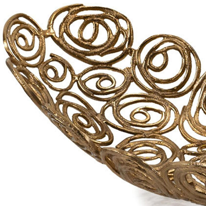 HomeRoots 20" Gold Aluminum Abstract Circles Oval Decorative Bowl image number 3
