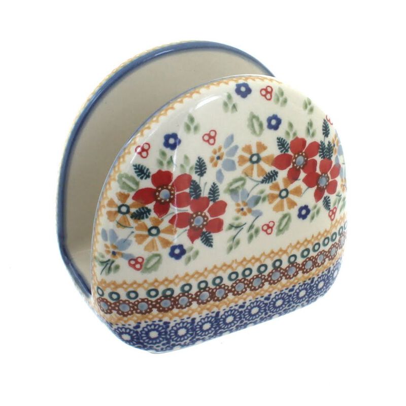 Blue Rose Polish Pottery Dots Napkin Holder
