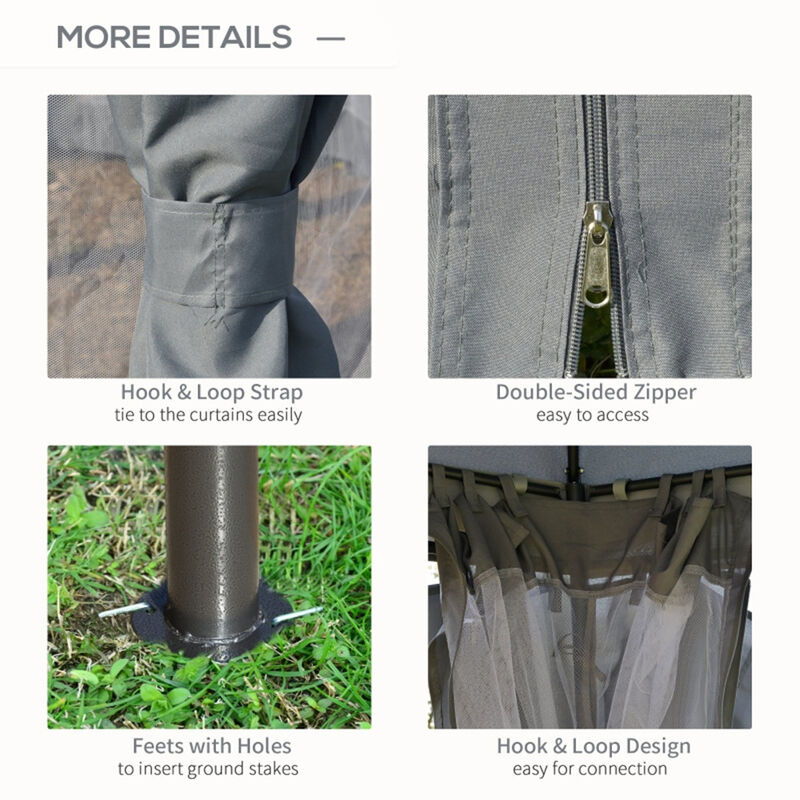 Round Outdoor Gazebo with Double Roof, Patio Dome Canopy Shelter with Netting Sidewalls and Zippered Doors