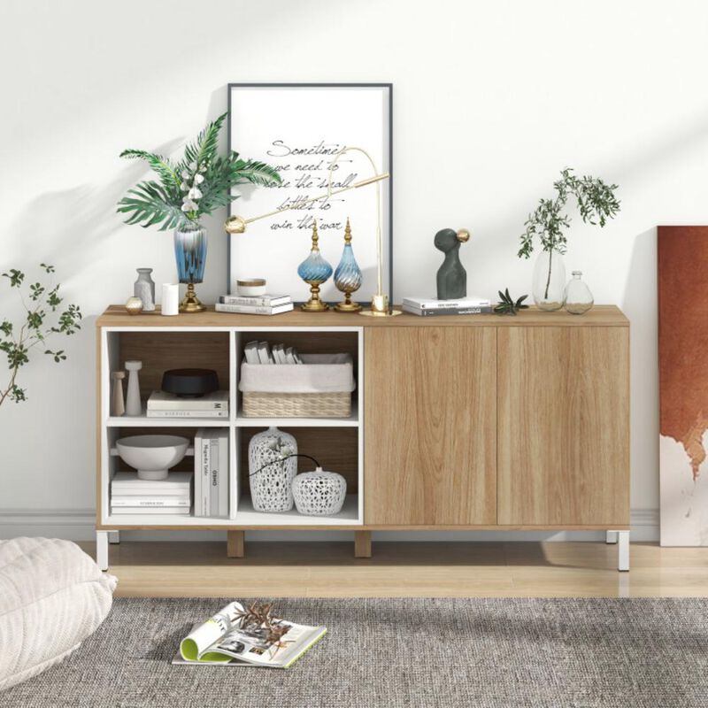 Hivvago 63 Inches Buffet Sideboard with 4 Compartments and Push-to-Open Cabinet