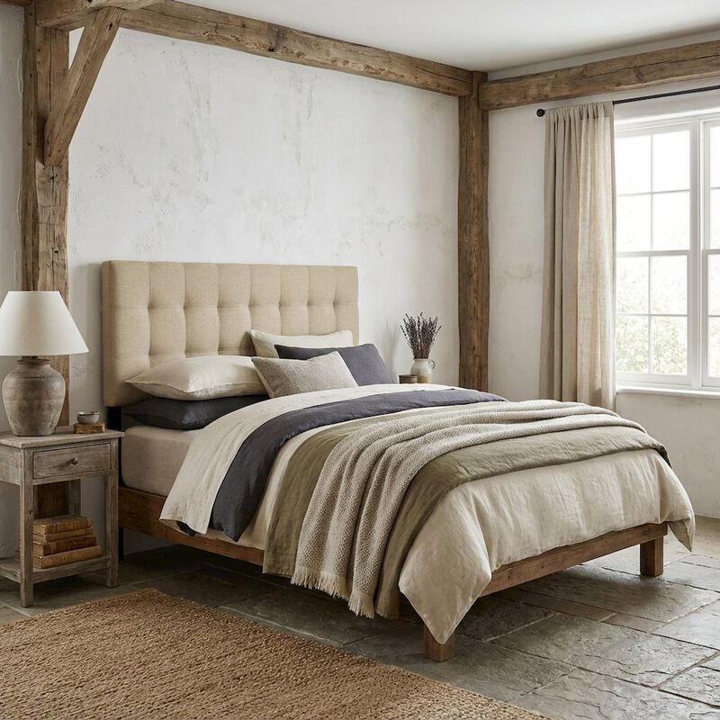 Upholstered Fabric King Headboard in Neutral Tone with Classic Design image number 2