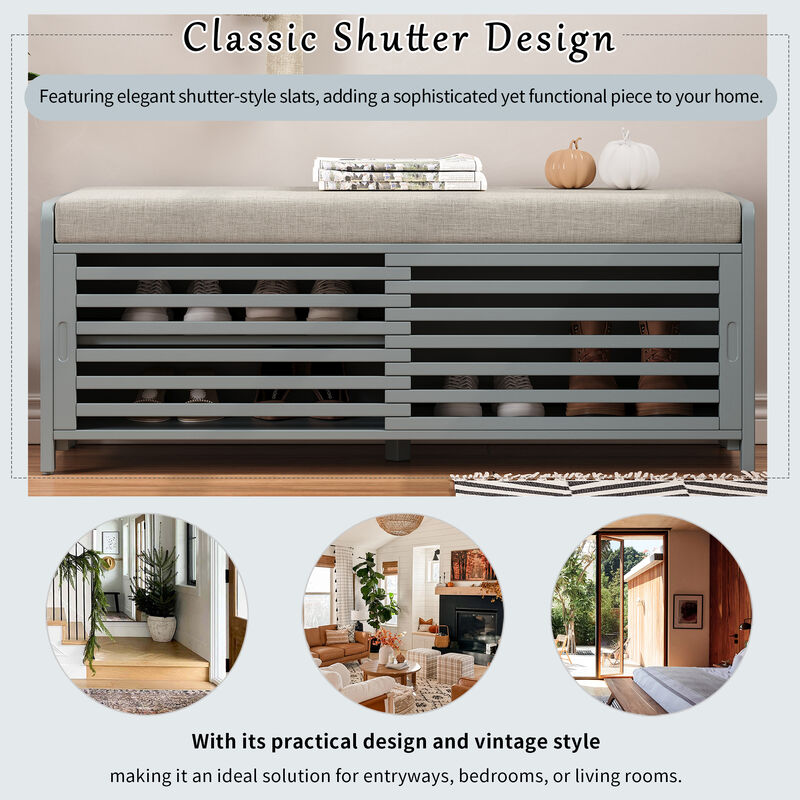 Merax Distressed Shutter Storage Bench with Acacia Veneer