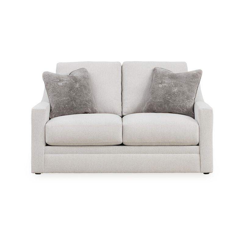 Maite Loveseat, Modern Chalk Gray Polyester, 2 Throw Pillows, 62 Inch - Benzara