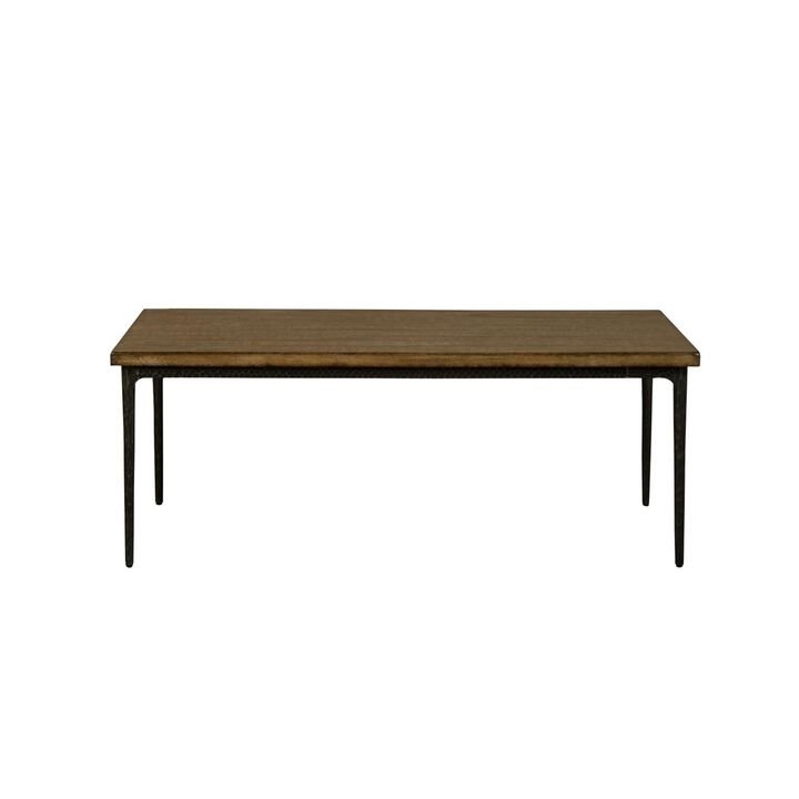 Lemy Coffee Table, 48 Inch Rectangular Brown Top, Black Metal Frame