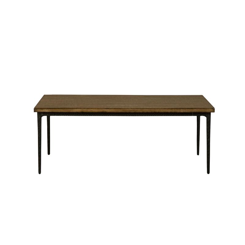 Lemy Coffee Table, 48 Inch Rectangular Brown Top, Black Metal Frame