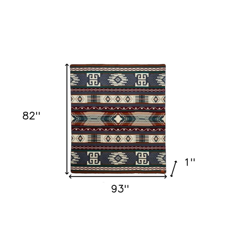 HomeRoots 93" X 82" Blue and Ivory Woven Mod Acrylic Throw Blanket image number 4