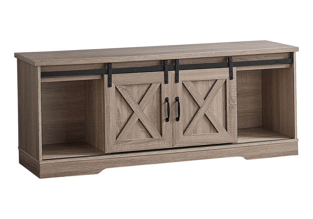 HomeRoots 59" Deep Taupe Cabinet Enclosed Storage TV Stand