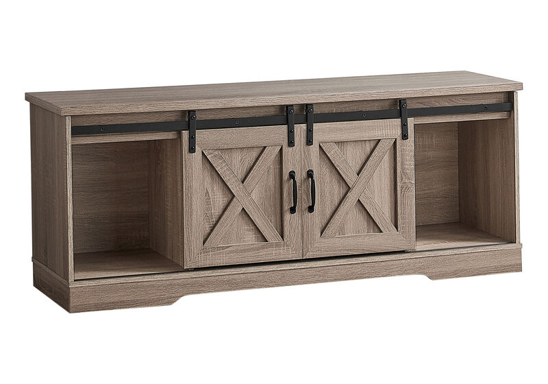 HomeRoots 59" Deep Taupe Cabinet Enclosed Storage TV Stand image number 0
