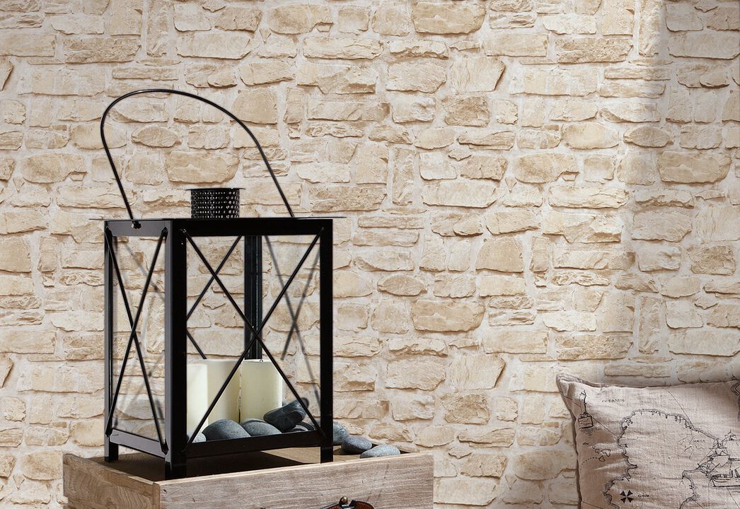 The Bricks And More Stone Symphony Motif Beige Wallpaper BB51131